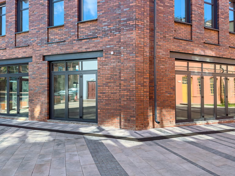 Red brick industrial buildings after renovation